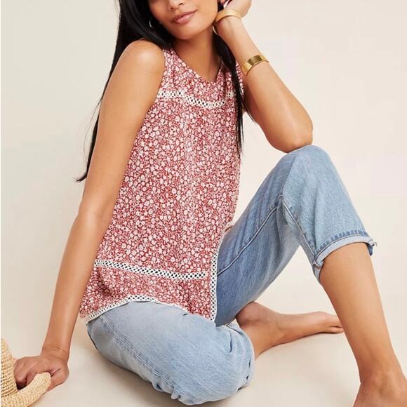 Anthropologie Maeve Quinn Floral Lace Crossover Back Peplum Top Size Small - Picture 3 of 14